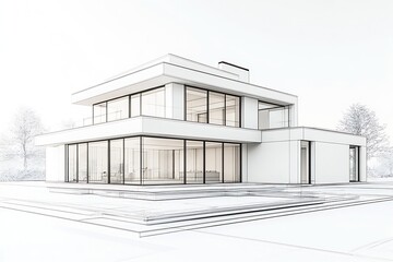 Poster - Futuristic Architectural Design of a Modern Home with Expansive Glass Windows : Generative AI