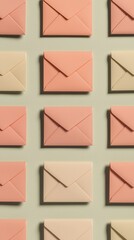 Poster - Monochromatic Pastel Envelopes In Symmetrical Grid On Soft Green Wall : Generative AI