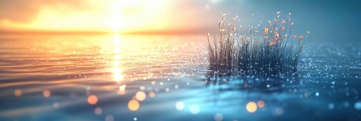 Poster - a close up of blue water and sun with bokeh light on blur background