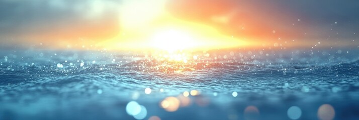 Poster - a close up of blue water and sun with bokeh light on blur background
