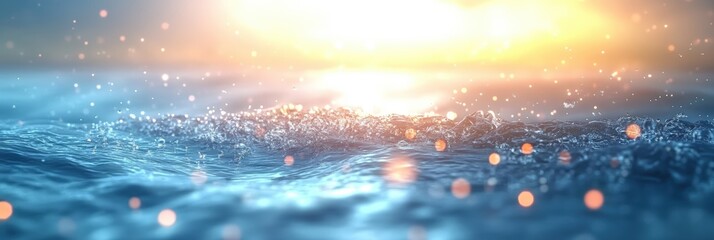 Poster - a close up of blue water and sun with bokeh light on blur background
