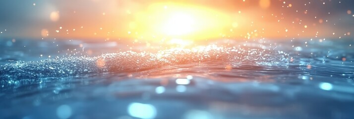 Poster - a close up of blue water and sun with bokeh light on blur background