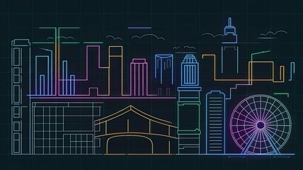 illustration of a grid of glowing neon lines