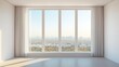 © StockArtEmpire - Interior view of an empty room in a skyscraper, showcasing the cityscape during the day. The skyline view from a high-rise window offers a gorgeous property with a stunning view.