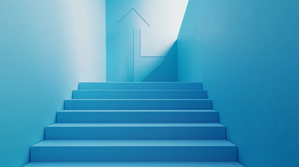 Poster - Modern blue staircase leading to a bright, open space in a contemporary business environment