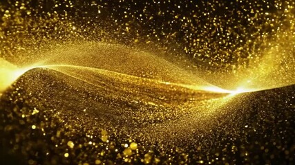 Poster - golden shimmering particles dancing across a dark background generative ai