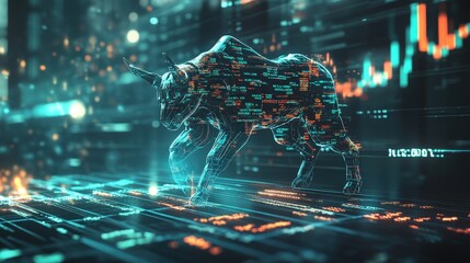 Poster - An artificial intelligence-driven stock trading system predicting market trends with incredible accuracy, illustrating the exponential rise of AI in finance