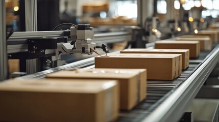 Poster - An automated production line for packaging food items, showing how machines handle the final stages of production, ensuring efficiency and high-volume output