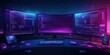 © isti - A futuristic workspace featuring multiple monitors displaying code and digital graphics.