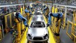 © Thirawat - Automotive assembly line with vehicles being assembled in stages, robotic arms placing parts with precision in a coordinated flow