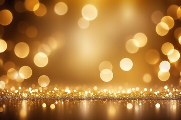 Wall Mural - Golden Christmas lights with a glowing bokeh effect and abstract holiday background