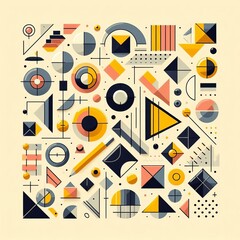 Poster - Geometric Shapes Simple squares triangles and circles arranged c