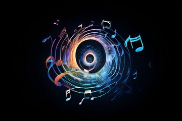Poster - note spiral an abstract spiral of music notes descending into a