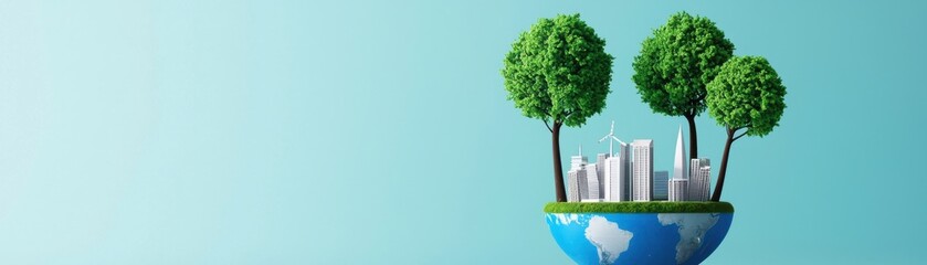 Wall Mural - a globe with buildings and trees symbolizes urban sustainability and environmental protection in a m