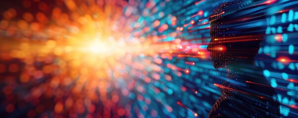 Poster - A vibrant depiction of data streams and digital elements converging, symbolizing the fusion of technology and human intellect.