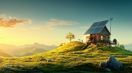 Aufkleber - Harnessing eco-friendly energy utilizing solar panels on a hillside to power sustainable living