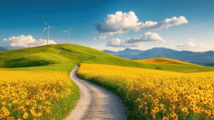 Aufkleber - Harnessing green energy resources for a sustainable future against a clear blue sky background