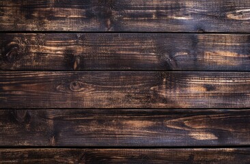 Wall Mural - Closeup of dark brown wooden planks with natural wood grain texture.