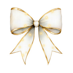 Wall Mural - beautiful white bow with golden edges and fairy lights, perfect for festive decorations. This elegant design adds magical touch to any holiday setting