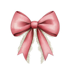 Wall Mural - Elegant pink bow with lace and pearl details, perfect for Christmas decorations and gifts. This charming design adds festive touch to any holiday setting