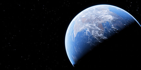 Wall Mural - 3d planet earth in space universe with shiny star dark blue technology science background with copy 