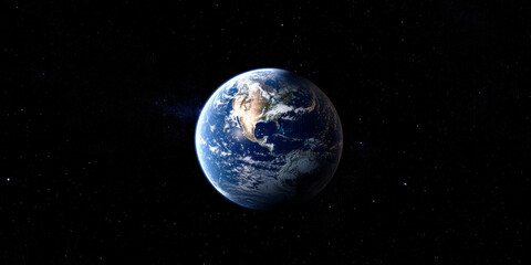 Wall Mural - 3d planet earth in space universe with shiny star dark blue technology science background with copy 