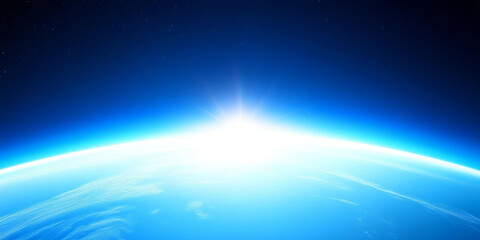 Wall Mural - 3d planet earth sunrise in space universe with shiny star white blue technology science background w