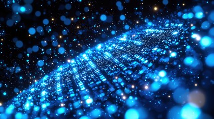 Poster - Abstract Blue Digital Data Stream Futuristic Technology Background