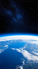 Wall Mural - 3d planet earth in space universe with shiny star dark blue technology science background with copy 