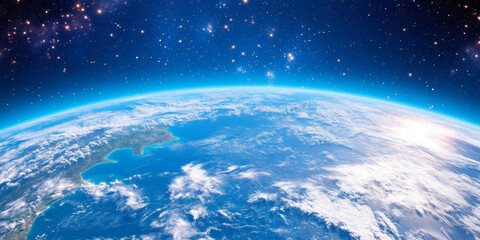 Wall Mural - 3d planet earth in space universe with shiny star dark blue technology science background with copy 