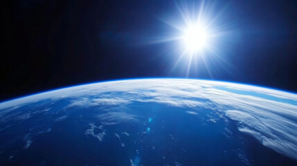 Wall Mural - 3d planet earth in space universe with shiny star dark blue technology science background with copy 