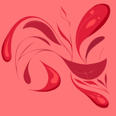 Poster - Abstract Red Floral Design. Abstract floral design with red and pink colors, featuring swirling lines and leaf shapes. Minimalistic and creative artwork with vivid color tones.