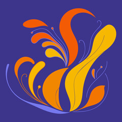 Fototapete - Abstract Flower Design with Orange and Yellow Shapes on Purple Background