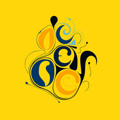 Fototapete - A captivating abstract ocean design featuring swirling patterns in shades of blue and orange against a vibrant yellow background.