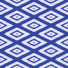Wall Mural - seamless blue and white vintage ikat diamonds outline textile pattern vector