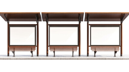 Poster - Bus Stop Shelters with Blank Ad Panels and Benches
