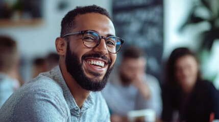Poster - A man with glasses is smiling and looking at the camera