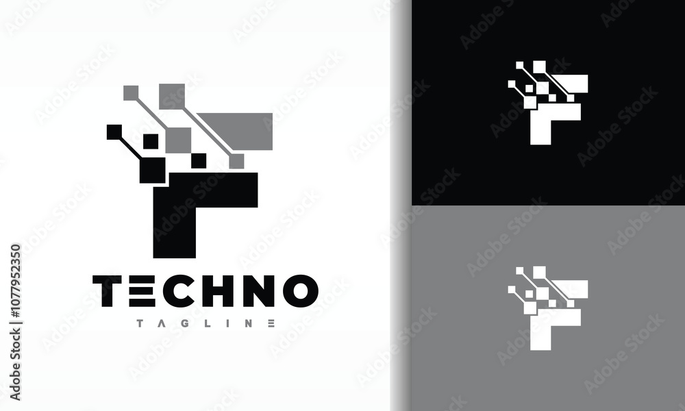 letter F pixel tech logo Stock Vector | Adobe Stock
