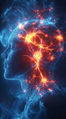Aufkleber - A digital rendering of a human head with glowing red and blue energy emanating from it.  The energy is in the shape of a brain, symbolizing the power of the mind.