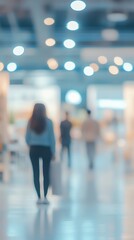 Poster - Blurred view of people walking in a modern, bright shopping mall.