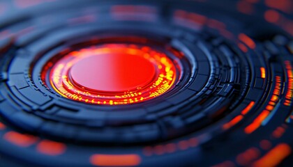 Poster - A close-up of a futuristic digital interface with vibrant red lights and sleek circular designs.