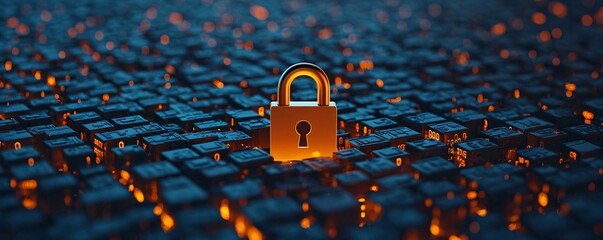 Poster - A digital lock stands out amid glowing data blocks, symbolizing security and data protection in the digital era.