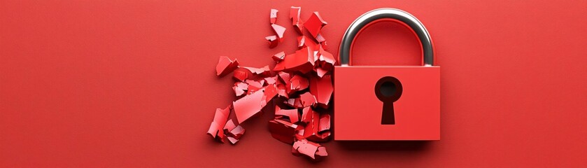 Poster - A red padlock on a vibrant red background, symbolizing security and protection in a digital age.