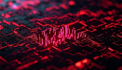Poster - Abstract digital background with glowing red circuit patterns showcasing advanced technology concepts.