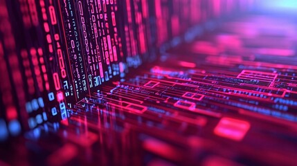 Poster - Abstract digital background with vibrant pink and blue colors representing data flow and technological progress.