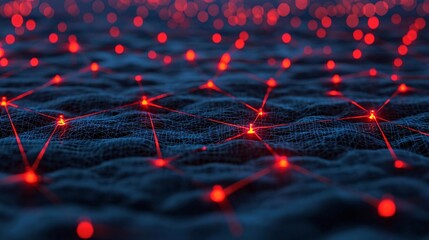Poster - Abstract image of glowing red lights, creating a network effect over dark fabric, symbolizing connectivity and data.