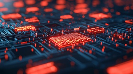 Poster - An intricate close-up of a circuit board with glowing red elements showcasing modern electronic components.