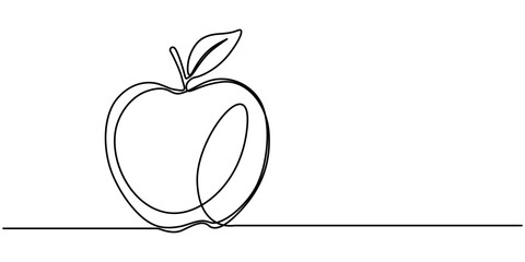 Wall Mural - Continuous linear drawing of apple. One line drawing apple. Apple in one line style. Vector illustration. A simple continuous line drawing of an apple on a uniform white background, Continuous one