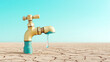 © carolina - solitary water faucet dispensing a single droplet in a vast arid landscape, symbolizing scarcity and the need for resource conservation