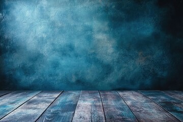 Poster - Blue textured wall with wooden floor.